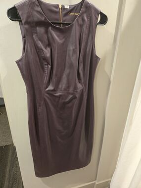 Calvin Klein Leather Pleather Plum Sleeveless Sheath Midi Dress 8